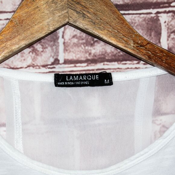 LAMARQUE Sheer crossover back Blouse Shirt White Medium - Picture 3 of 7